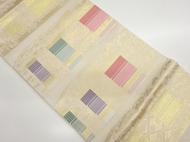 JAPANESE HIRAKI NAGOYA OBI / WOVEN FLOWER ARABESQUE